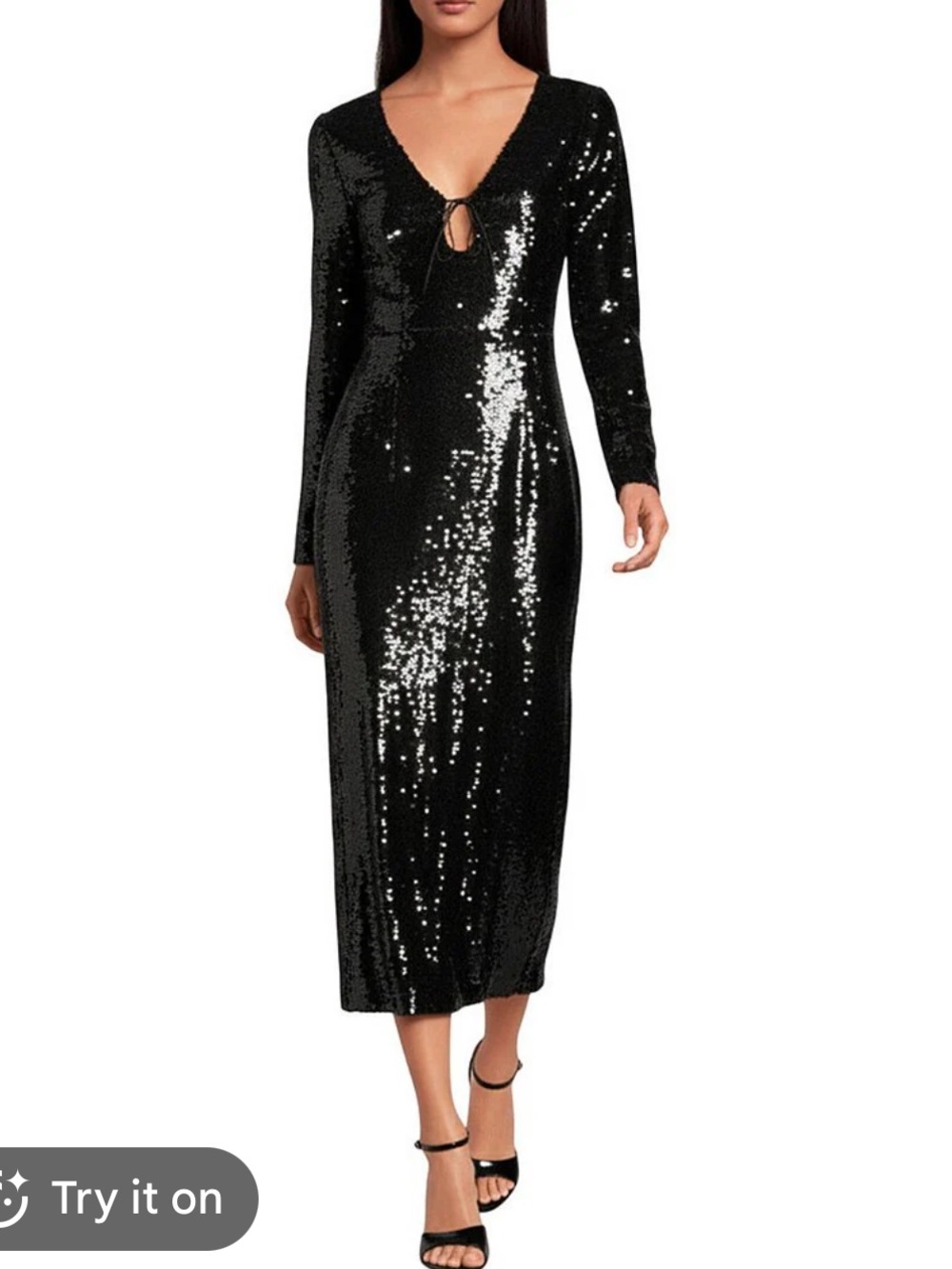 Gianni Bini Ella Black Sequin Long Sleeve V-Neck Dress